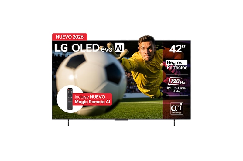 Vista frontal de TV LG 42" OLED evo AI C6 – Imagen perfecta para vivir cada Jugada OLED42C6PSA